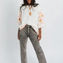 Piper & Scoot The Hilma Embroidered Blouse In Cream Tops