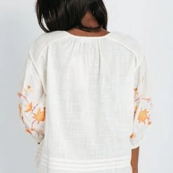Piper & Scoot The Hilma Embroidered Blouse In Cream Tops