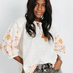 Piper & Scoot The Hilma Embroidered Blouse In Cream Tops