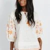 Piper & Scoot The Hilma Embroidered Blouse In Cream Tops