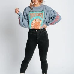 Piper & Scoot The Dreamer Graphic Tee In Denim Blue Tops