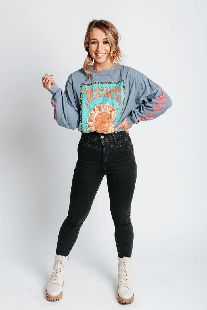 Piper & Scoot The Dreamer Graphic Tee In Denim Blue Tops