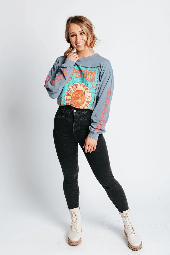 Piper & Scoot The Dreamer Graphic Tee In Denim Blue Tops