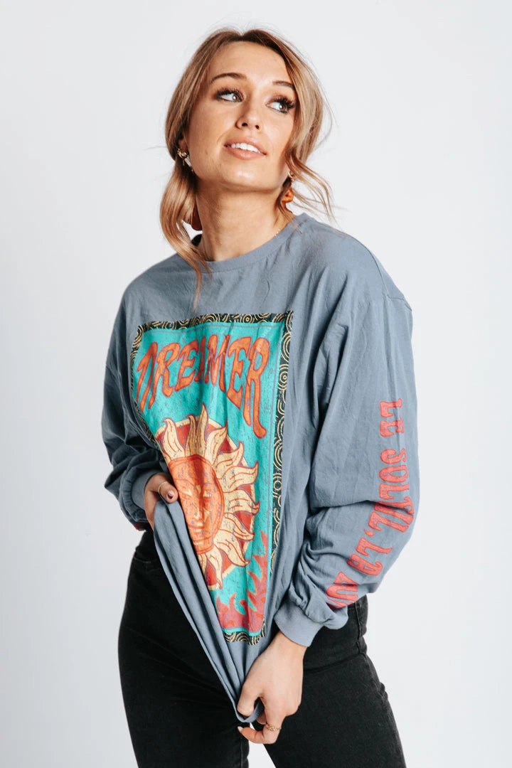 Piper & Scoot The Dreamer Graphic Tee In Denim Blue Tops