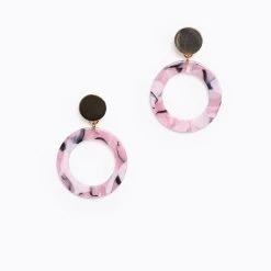 Piper & Scoot Pink Marble Acrylic Circle Earrings Accessories