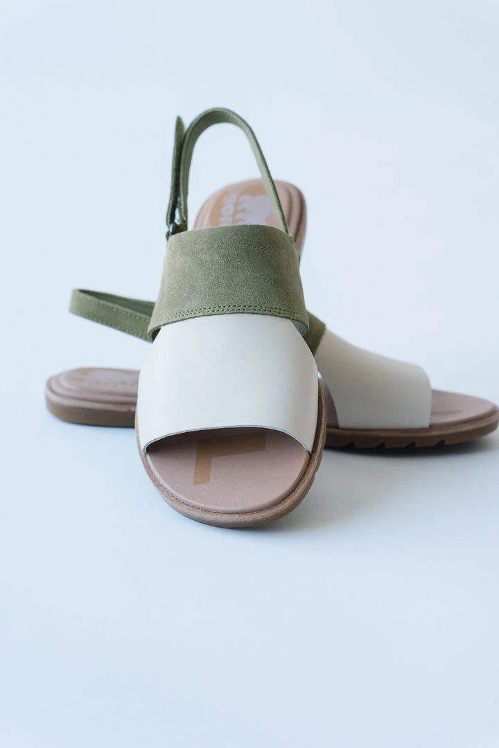 Piper & Scoot SOREL: Ella II Slingback Sandal In Olive Shade + Chalk