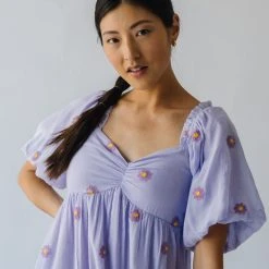 Piper & Scoot Dresses The Sigmond Daisy Embroidered Dress In Lavender