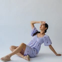 Piper & Scoot Dresses The Sigmond Daisy Embroidered Dress In Lavender