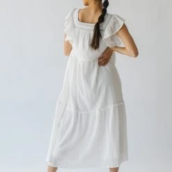 Piper & Scoot The Snyder Ruffle Detail Midi Dress In White