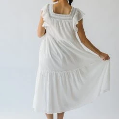 Piper & Scoot The Snyder Ruffle Detail Midi Dress In White