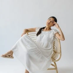 Piper & Scoot The Snyder Ruffle Detail Midi Dress In White