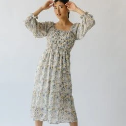 Piper & Scoot The Linder Floral Midi Dress In Blue + Yellow