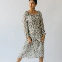 Piper & Scoot The Linder Floral Midi Dress In Blue + Yellow