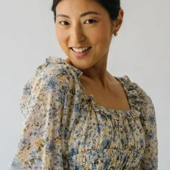 Piper & Scoot The Linder Floral Midi Dress In Blue + Yellow