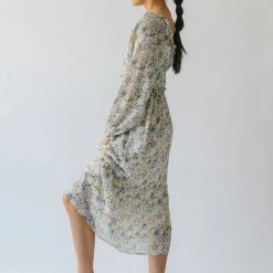 Piper & Scoot The Linder Floral Midi Dress In Blue + Yellow