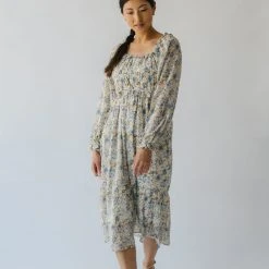 Piper & Scoot The Linder Floral Midi Dress In Blue + Yellow