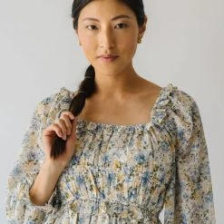 Piper & Scoot The Linder Floral Midi Dress In Blue + Yellow