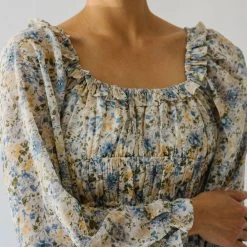 Piper & Scoot The Linder Floral Midi Dress In Blue + Yellow