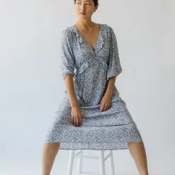 Piper & Scoot The Marilda Ruffle Midi Dress In Denim Dresses