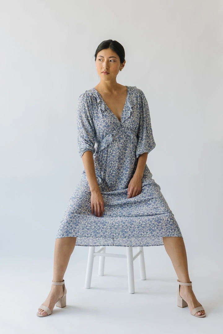 Piper & Scoot The Marilda Ruffle Midi Dress In Denim Dresses