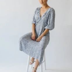 Piper & Scoot The Marilda Ruffle Midi Dress In Denim Dresses