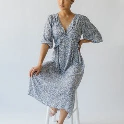Piper & Scoot The Marilda Ruffle Midi Dress In Denim Dresses