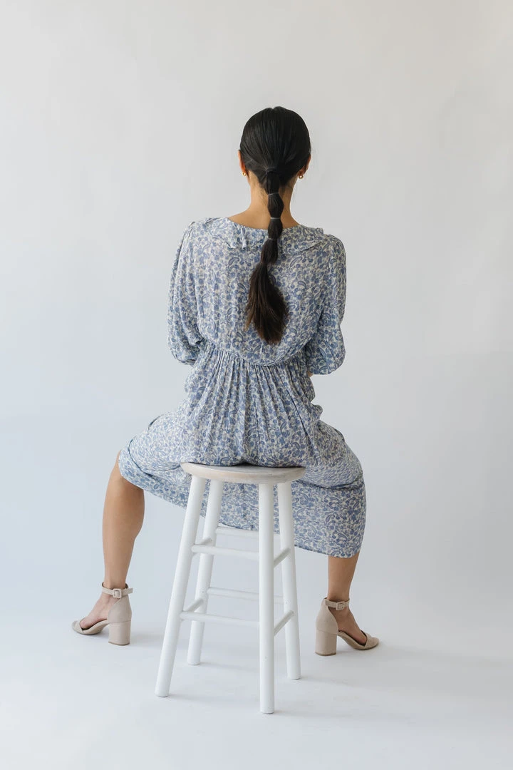 Piper & Scoot The Marilda Ruffle Midi Dress In Denim Dresses