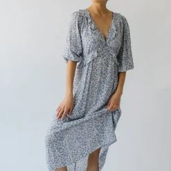 Piper & Scoot The Marilda Ruffle Midi Dress In Denim Dresses