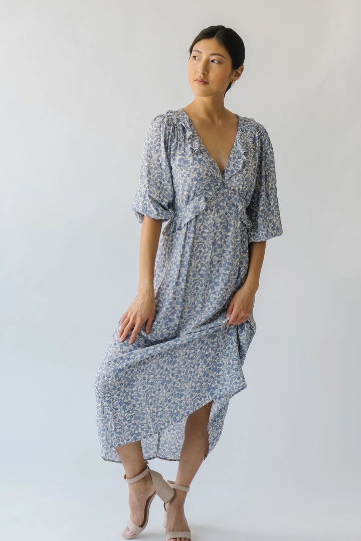 Piper & Scoot The Marilda Ruffle Midi Dress In Denim Dresses