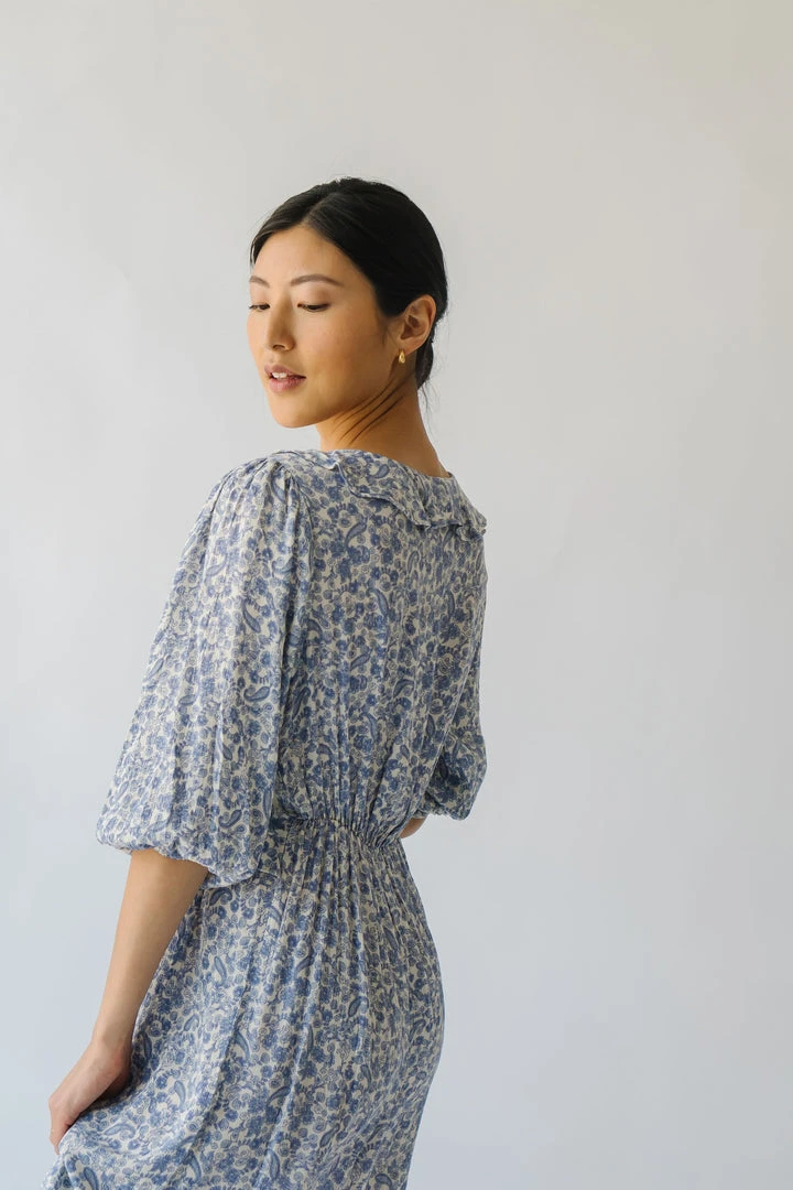 Piper & Scoot The Marilda Ruffle Midi Dress In Denim Dresses