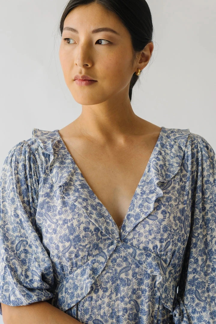 Piper & Scoot The Marilda Ruffle Midi Dress In Denim Dresses