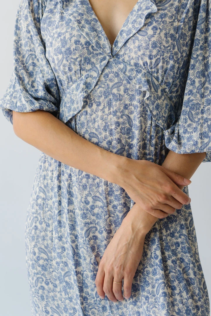 Piper & Scoot The Marilda Ruffle Midi Dress In Denim Dresses