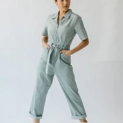 Piper & Scoot The Lindburg Corduroy Jumpsuit In Dusty Sage