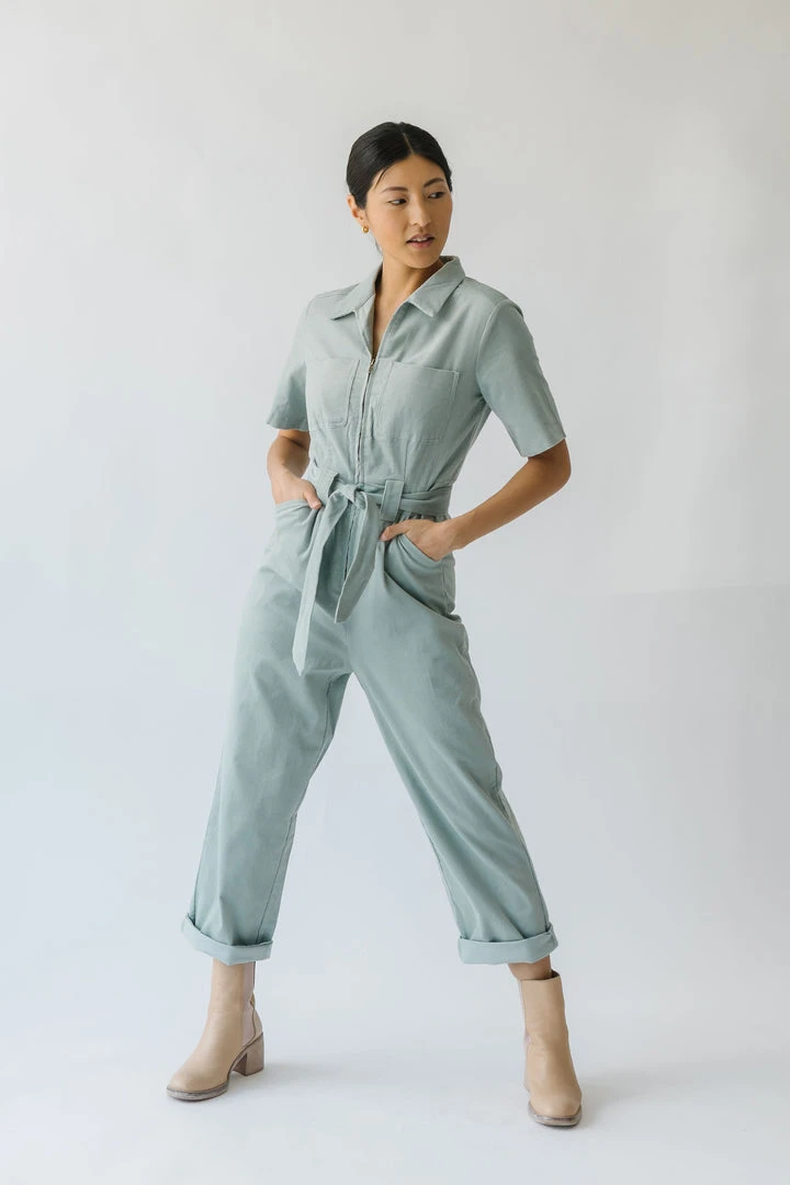 Piper & Scoot The Lindburg Corduroy Jumpsuit In Dusty Sage