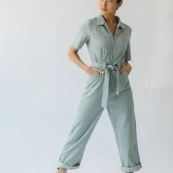 Piper & Scoot The Lindburg Corduroy Jumpsuit In Dusty Sage