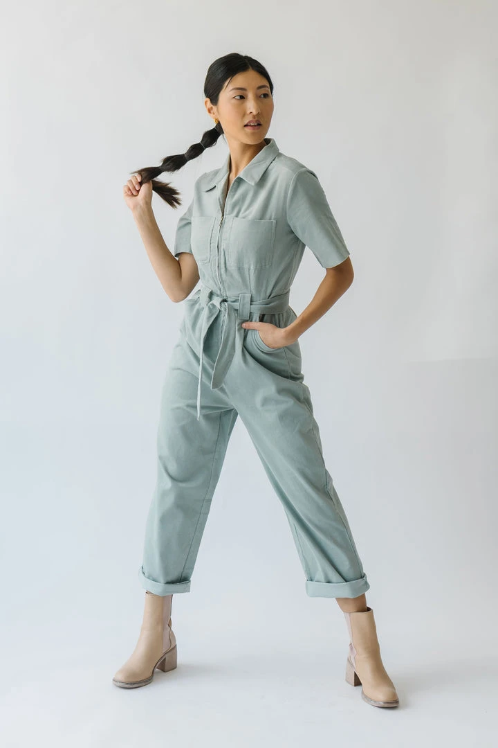 Piper & Scoot The Lindburg Corduroy Jumpsuit In Dusty Sage