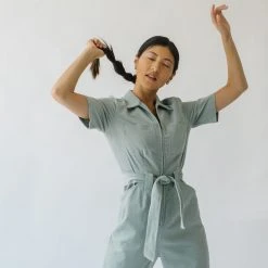 Piper & Scoot The Lindburg Corduroy Jumpsuit In Dusty Sage