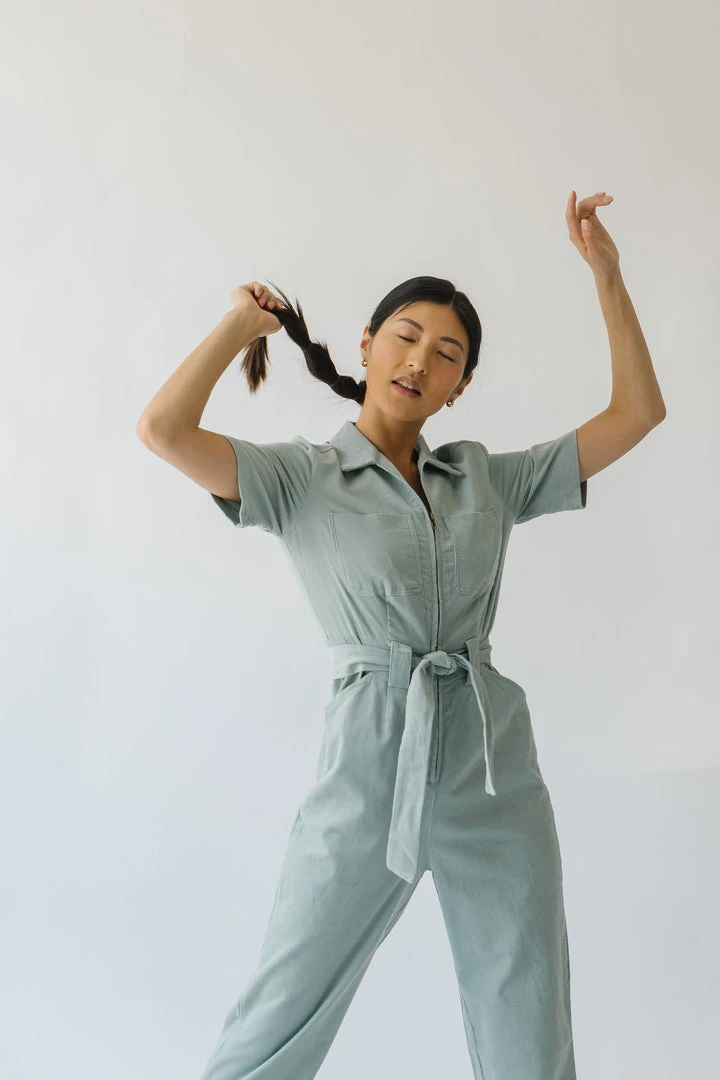Piper & Scoot The Lindburg Corduroy Jumpsuit In Dusty Sage