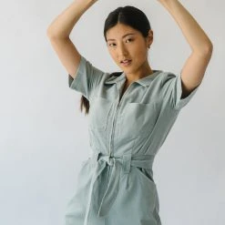 Piper & Scoot The Lindburg Corduroy Jumpsuit In Dusty Sage