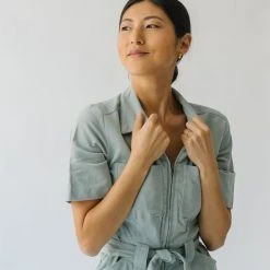 Piper & Scoot The Lindburg Corduroy Jumpsuit In Dusty Sage