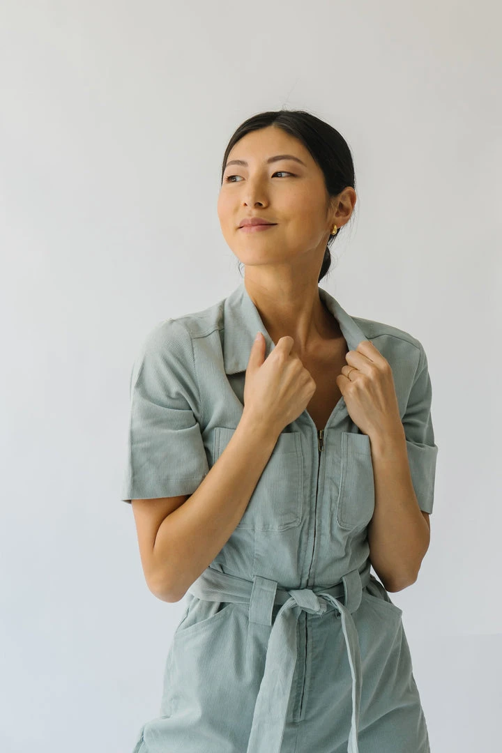 Piper & Scoot The Lindburg Corduroy Jumpsuit In Dusty Sage