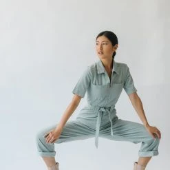 Piper & Scoot The Lindburg Corduroy Jumpsuit In Dusty Sage