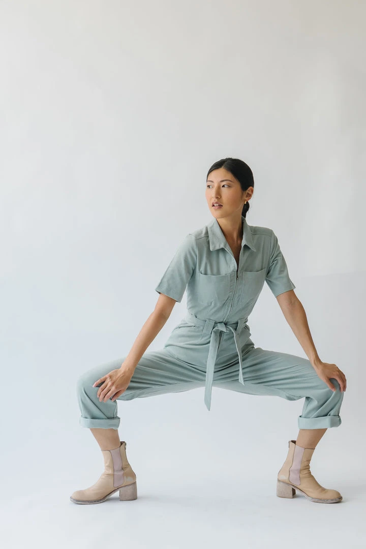 Piper & Scoot The Lindburg Corduroy Jumpsuit In Dusty Sage