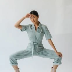 Piper & Scoot The Lindburg Corduroy Jumpsuit In Dusty Sage