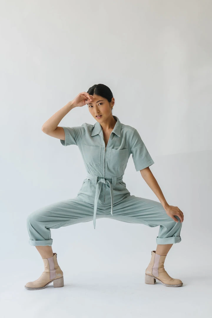 Piper & Scoot The Lindburg Corduroy Jumpsuit In Dusty Sage