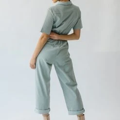 Piper & Scoot The Lindburg Corduroy Jumpsuit In Dusty Sage