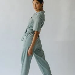 Piper & Scoot The Lindburg Corduroy Jumpsuit In Dusty Sage