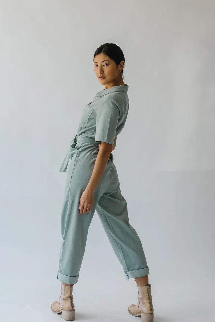 Piper & Scoot The Lindburg Corduroy Jumpsuit In Dusty Sage