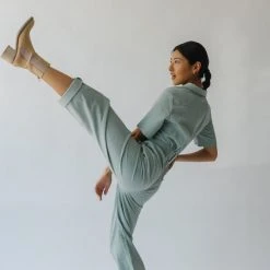 Piper & Scoot The Lindburg Corduroy Jumpsuit In Dusty Sage