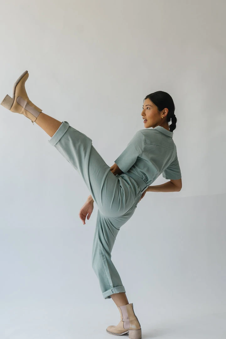 Piper & Scoot The Lindburg Corduroy Jumpsuit In Dusty Sage